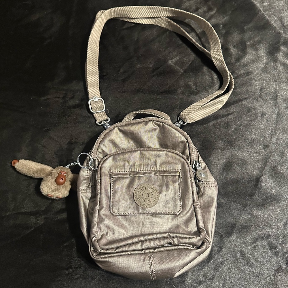 Metallic Gray Mini Kipling Backpack - image 1
